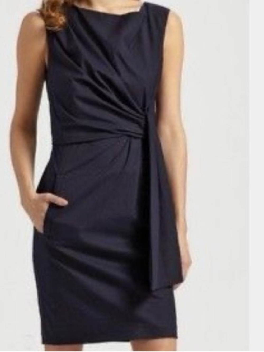 Diane Von Furstenberg Navy Draped Knot-Front Midi Sheath Dress